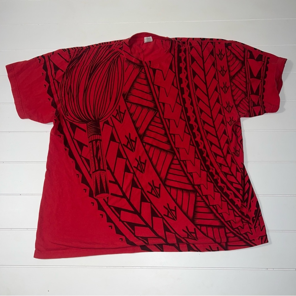 Bold Polynesian Tribal Print Shaka Wear 3x All Over Print Red Graphic T-Shirt
